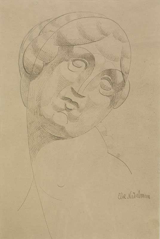 Elie Nadelman (American 1882-1946) Classical Cubist Head of a Woman, ca 1909. Pen and ink. 290x194mm