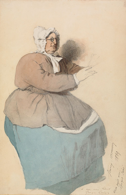 Henri Monnier [ French , 1805 - 1877 ] SELF PORTRAIT DRESSED AS A WOMAN , 1869 , watercolor , 290 x 190 mm