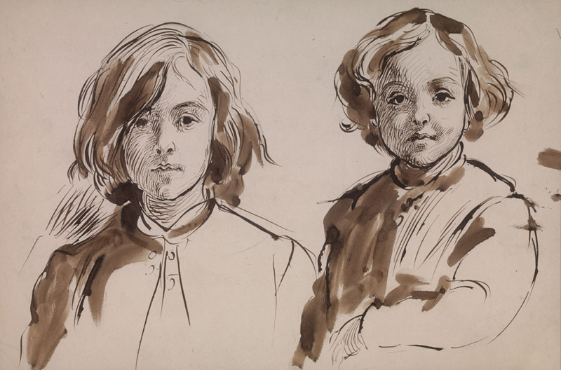 Alfred Dehodencq [French, 1822-1882_DOUBLE PORTRAIT OF THE ARTIST'S SONS EDMOND AND ALFRED