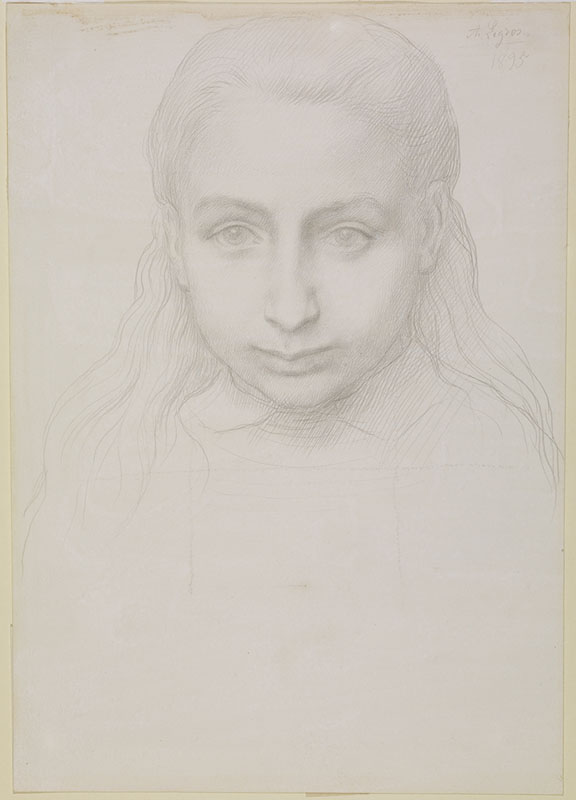 Alphonse Legros [ French 1837 - 1911 ] PORTRAIT OF THE ARTIST'S DAUGHTER , 1895 , silverpoint on paper  , 285 x 200 mm