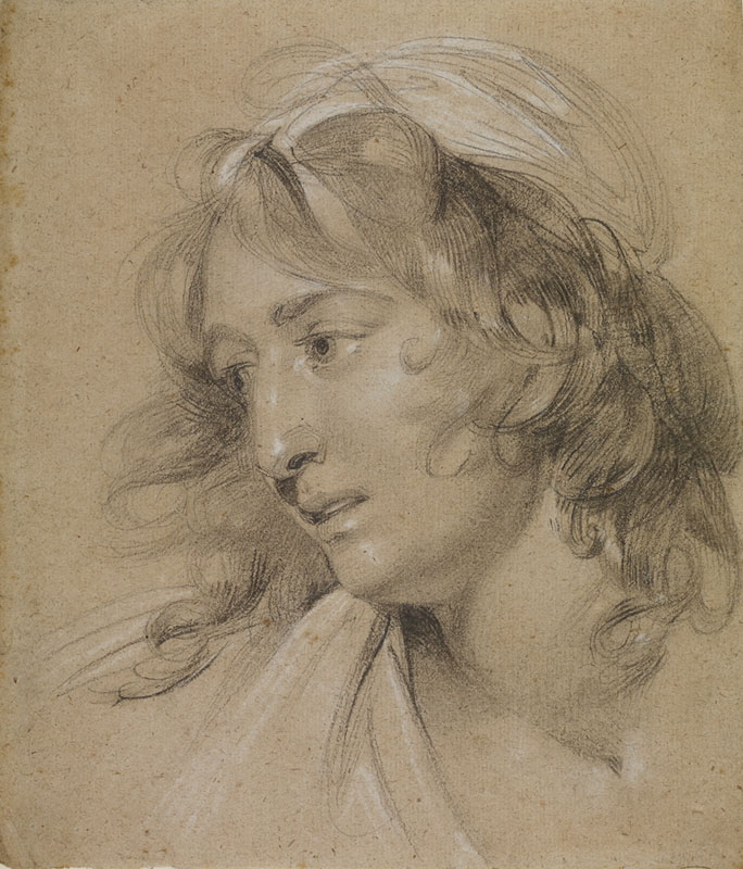 Francois -Andre Vincent  [ French 1746-1816 ]  PORTRAIT OF A WOMAN , black and white chalk on brown paper  310 x 262 mm