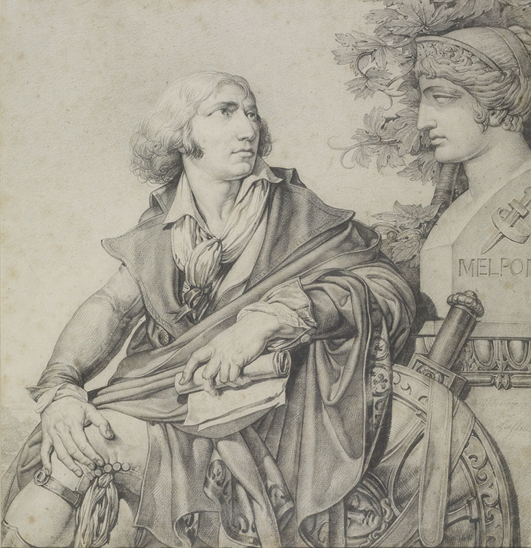 Louis Lafitte  [ French , 1770 - 1828 ]  PORTRAIT OF THE POET ANDRE - MARIE CHENIER  black crayon , 375 x 363 mm