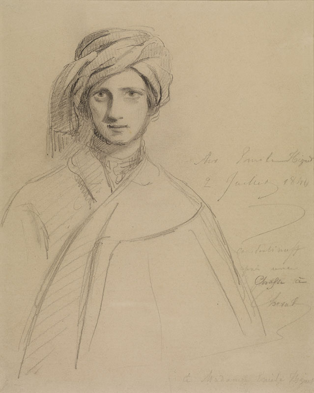 Theodore Chasseriau (French 1819-1856). Portrait of a man in Arab dress, 1846. Graphite. 215 x 174 mm