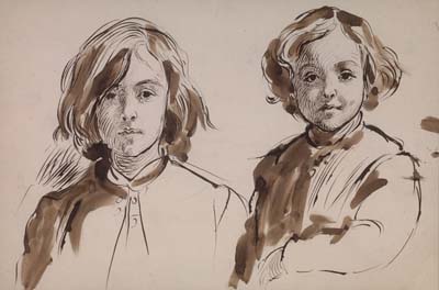 Alfred Dehodencq [French, 1822-1882_DOUBLE PORTRAIT OF THE ARTIST'S SONS EDMOND AND ALFRED