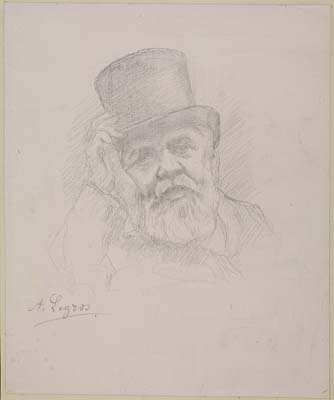 Alphonse Legros (French 1837-1911). Self portrait. Graphite on pink marbled paper. 235x192mm