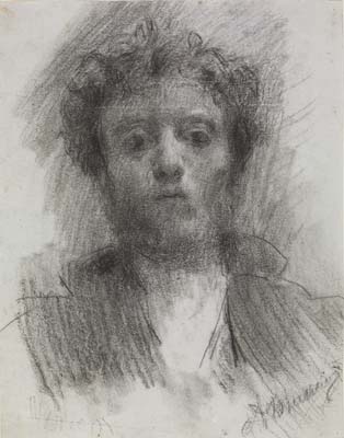 Antonio Mancini (Italian 1852-1930). Self portrait, ca 1880. Graphite. 195x150mm