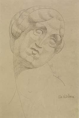 Elie Nadelman (American 1882-1946) Classical Cubist Head of a Woman, ca 1909. Pen and ink. 290x194mm