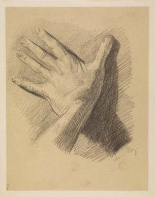 Maximillien Luce [ French  1858 - 1941 ] The Artist's Hand [ self Portrait in Mazas Prison ] , 1894 , 253 x 197 mm