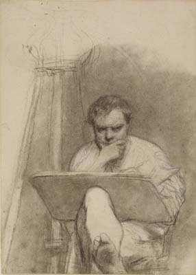 Octave Tassaert (French 1800-1874). Self Portrait drawing, ca 1850. Black chalk. 234x165mm