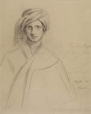 Theodore Chasseriau (French 1819-1856). Portrait of a man in Arab dress, 1846. Graphite. 215 x 174 mm